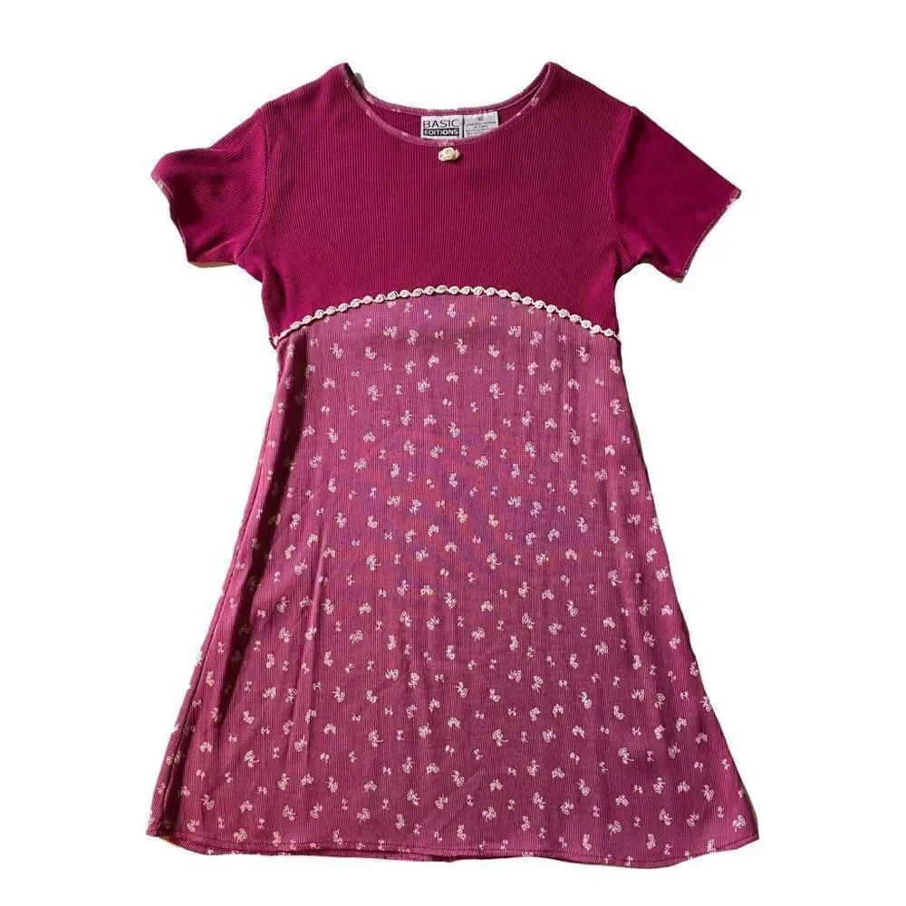 Girl’s Basic Editions Drapey Burgundy,  floral-print dress
